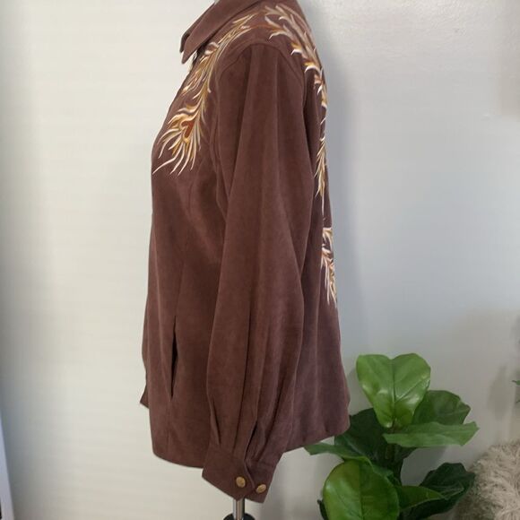 Bob Mackie Wearable Art Zip Front Brown Embroidered Phoenix Bird Jacket Size M - Picture 8 of 17